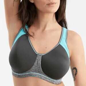 Freya 38J Sports Bra Gray Blue Sonic Underwire High Impact CoolMax Gym AA4892